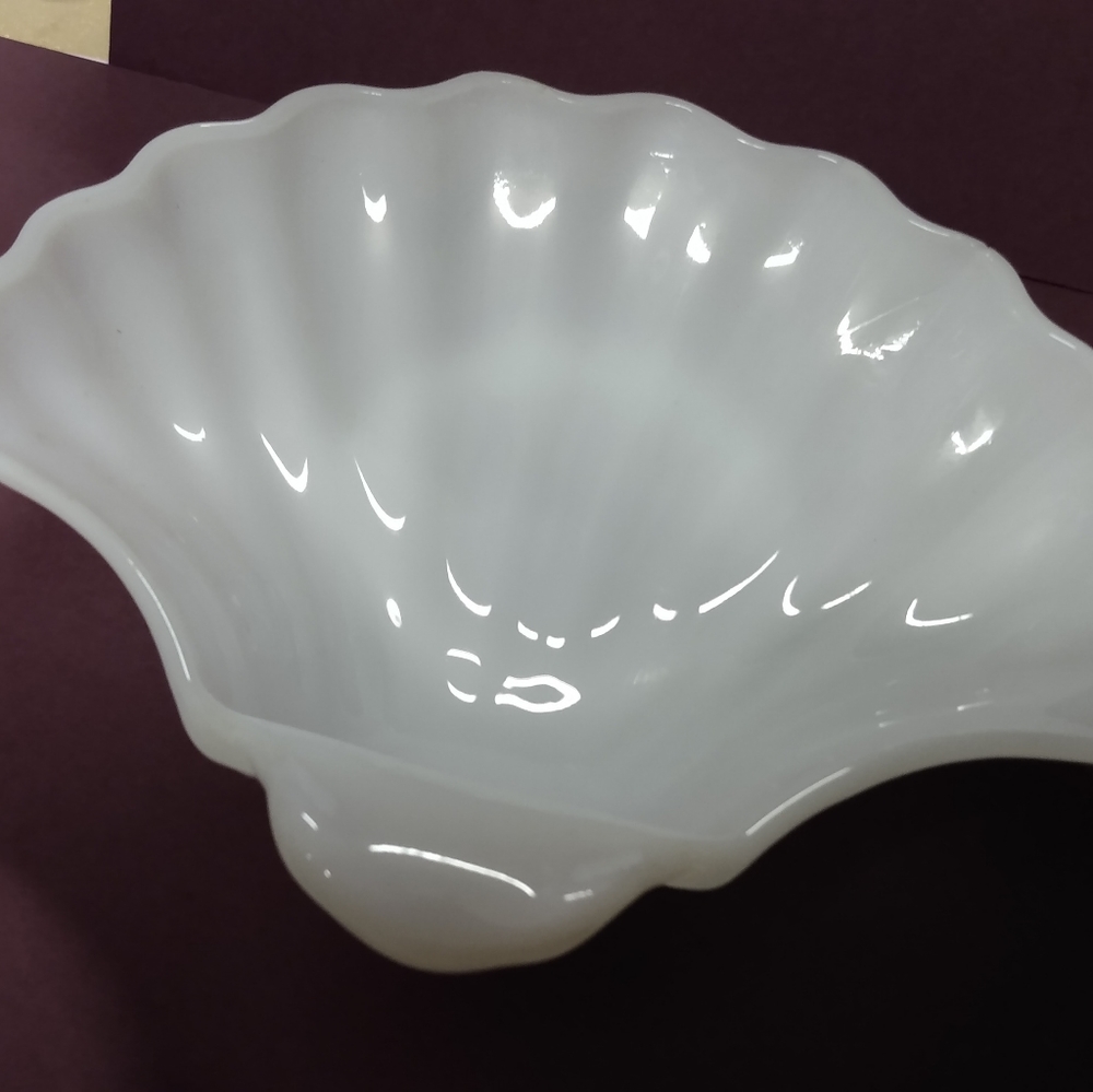 Milk Glass Sea Shell Trinket Dish